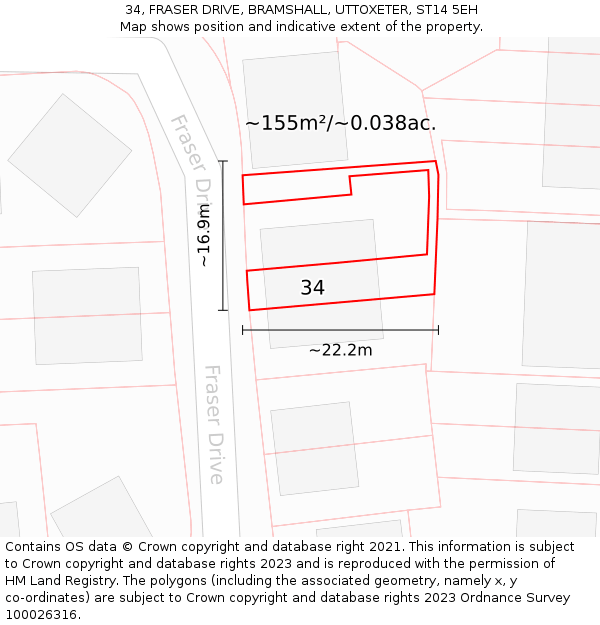 34, FRASER DRIVE, BRAMSHALL, UTTOXETER, ST14 5EH: Plot and title map