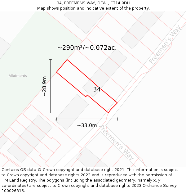34, FREEMENS WAY, DEAL, CT14 9DH: Plot and title map