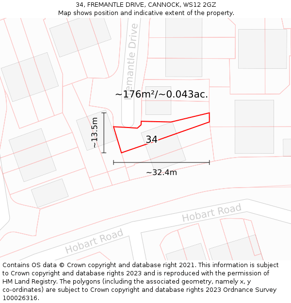 34, FREMANTLE DRIVE, CANNOCK, WS12 2GZ: Plot and title map