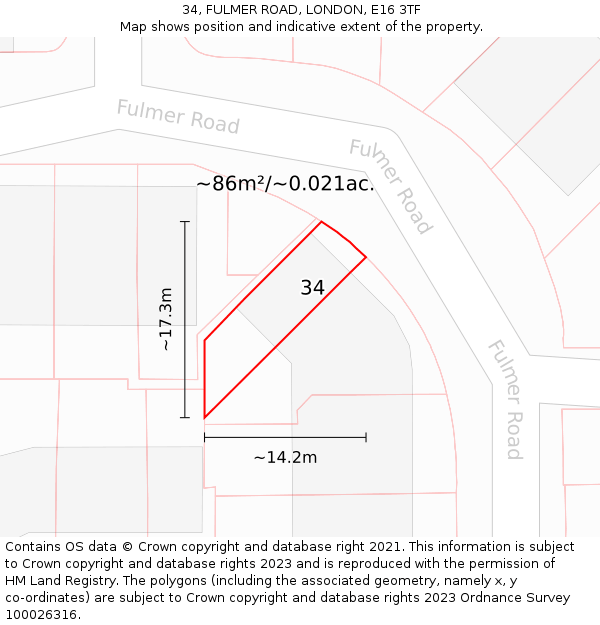 34, FULMER ROAD, LONDON, E16 3TF: Plot and title map
