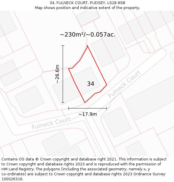 34, FULNECK COURT, PUDSEY, LS28 8SB: Plot and title map
