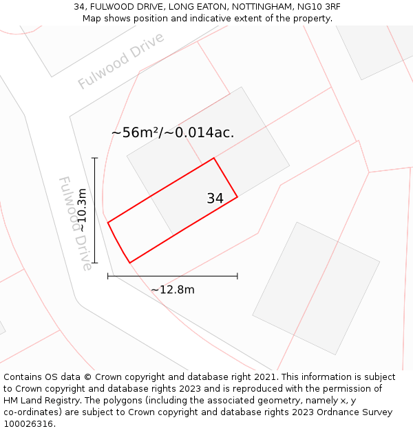 34, FULWOOD DRIVE, LONG EATON, NOTTINGHAM, NG10 3RF: Plot and title map