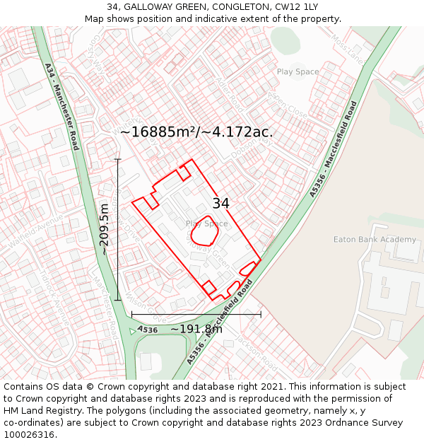 34, GALLOWAY GREEN, CONGLETON, CW12 1LY: Plot and title map