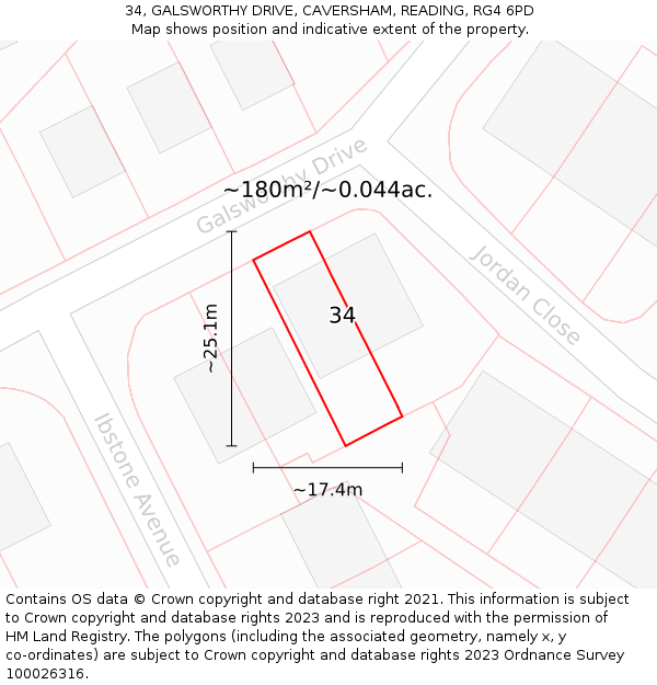 34, GALSWORTHY DRIVE, CAVERSHAM, READING, RG4 6PD: Plot and title map