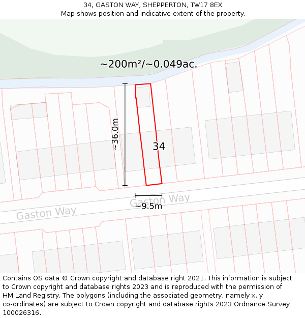 34, GASTON WAY, SHEPPERTON, TW17 8EX: Plot and title map