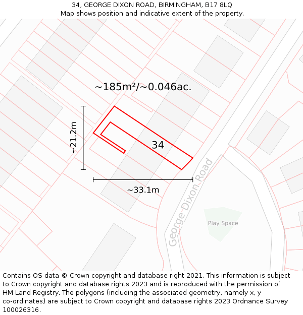 34, GEORGE DIXON ROAD, BIRMINGHAM, B17 8LQ: Plot and title map