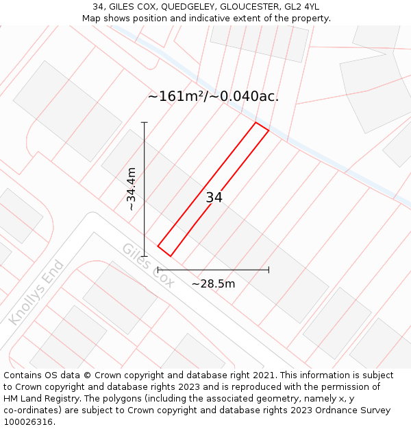 34, GILES COX, QUEDGELEY, GLOUCESTER, GL2 4YL: Plot and title map