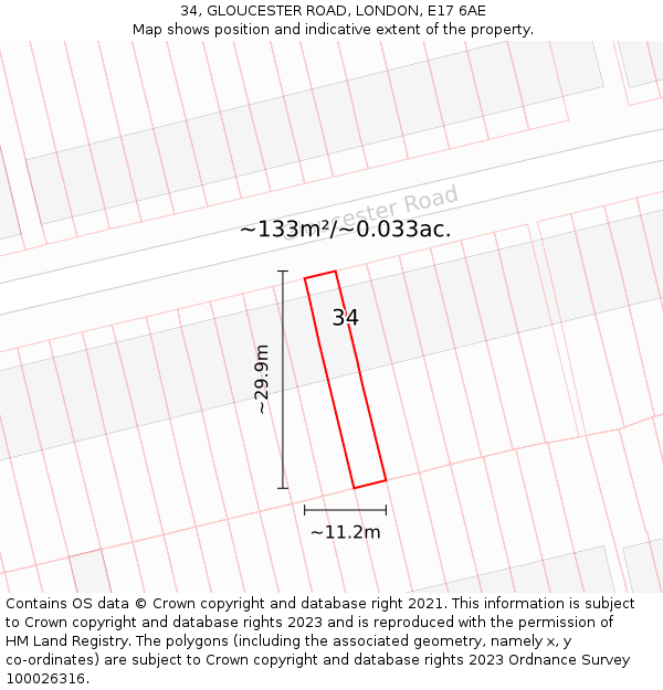 34, GLOUCESTER ROAD, LONDON, E17 6AE: Plot and title map