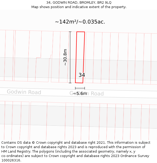 34, GODWIN ROAD, BROMLEY, BR2 9LQ: Plot and title map