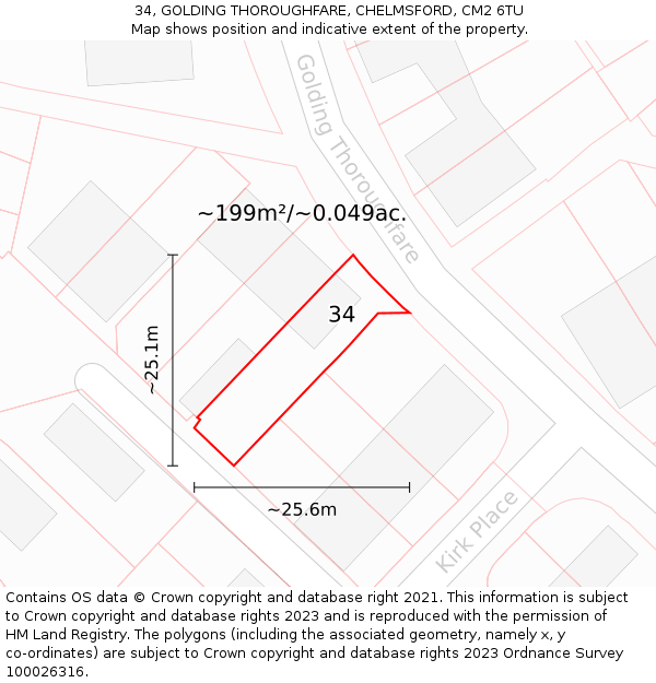34, GOLDING THOROUGHFARE, CHELMSFORD, CM2 6TU: Plot and title map
