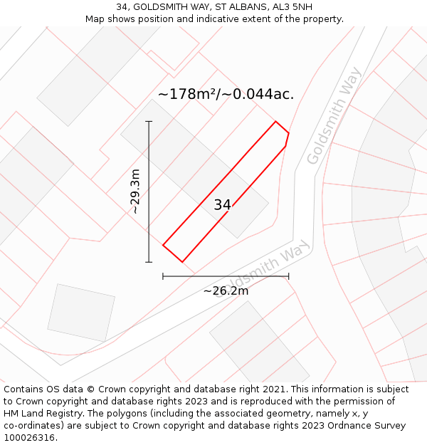 34, GOLDSMITH WAY, ST ALBANS, AL3 5NH: Plot and title map