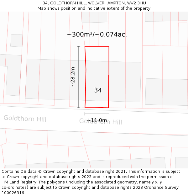 34, GOLDTHORN HILL, WOLVERHAMPTON, WV2 3HU: Plot and title map