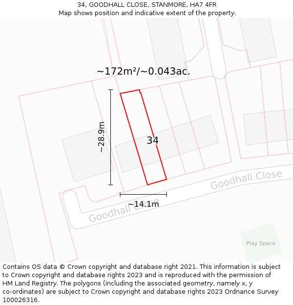 34, GOODHALL CLOSE, STANMORE, HA7 4FR: Plot and title map