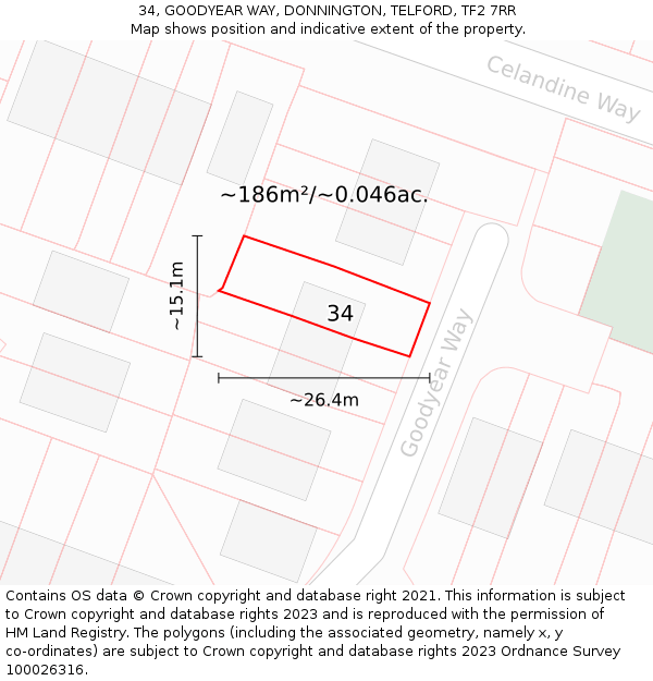 34, GOODYEAR WAY, DONNINGTON, TELFORD, TF2 7RR: Plot and title map