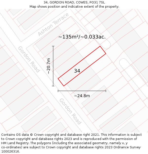 34, GORDON ROAD, COWES, PO31 7SL: Plot and title map