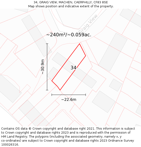 34, GRAIG VIEW, MACHEN, CAERPHILLY, CF83 8SE: Plot and title map