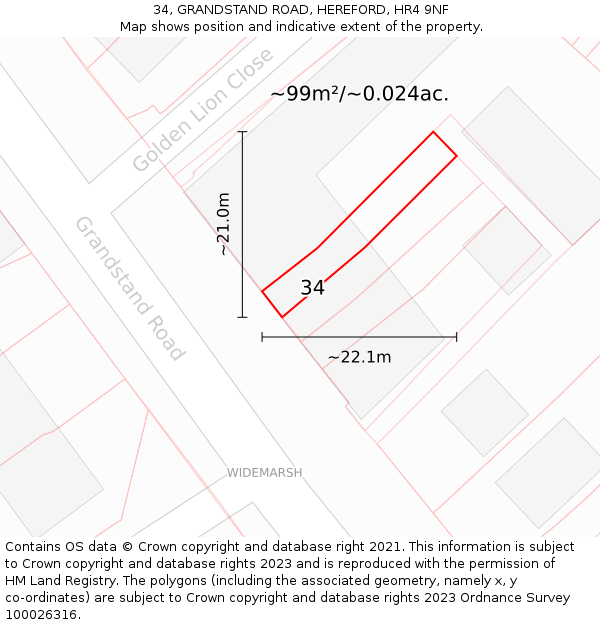 34, GRANDSTAND ROAD, HEREFORD, HR4 9NF: Plot and title map