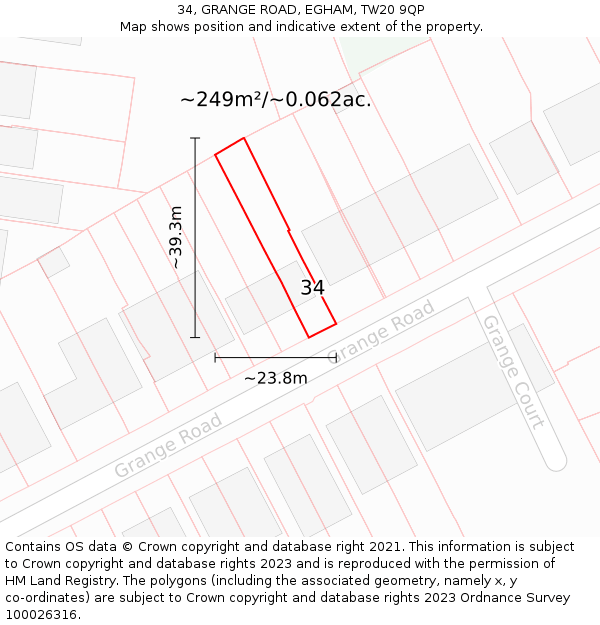 34, GRANGE ROAD, EGHAM, TW20 9QP: Plot and title map
