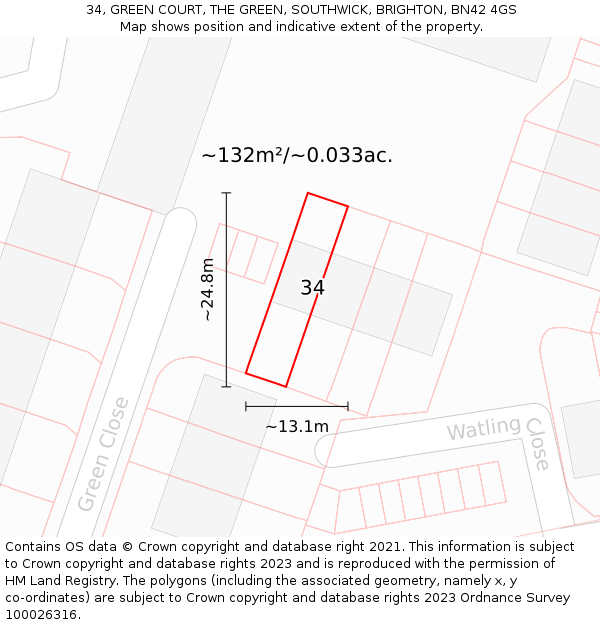 34, GREEN COURT, THE GREEN, SOUTHWICK, BRIGHTON, BN42 4GS: Plot and title map
