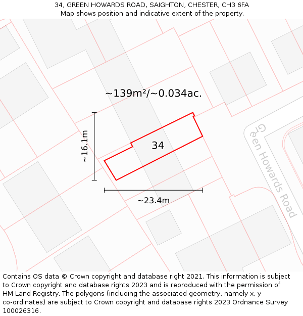 34, GREEN HOWARDS ROAD, SAIGHTON, CHESTER, CH3 6FA: Plot and title map