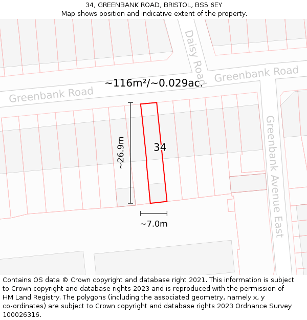 34, GREENBANK ROAD, BRISTOL, BS5 6EY: Plot and title map