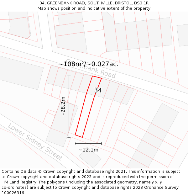 34, GREENBANK ROAD, SOUTHVILLE, BRISTOL, BS3 1RJ: Plot and title map