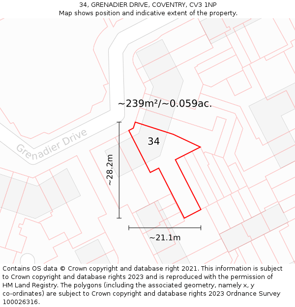 34, GRENADIER DRIVE, COVENTRY, CV3 1NP: Plot and title map
