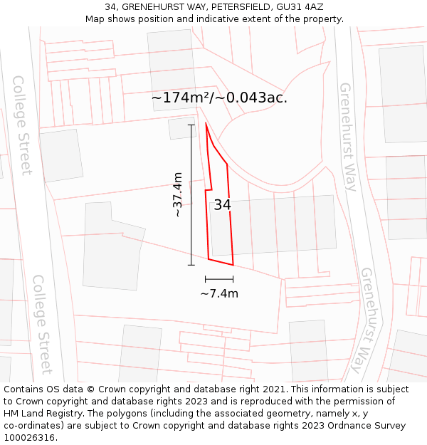 34, GRENEHURST WAY, PETERSFIELD, GU31 4AZ: Plot and title map