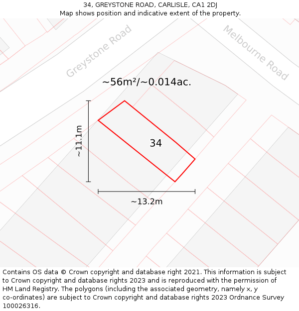 34, GREYSTONE ROAD, CARLISLE, CA1 2DJ: Plot and title map