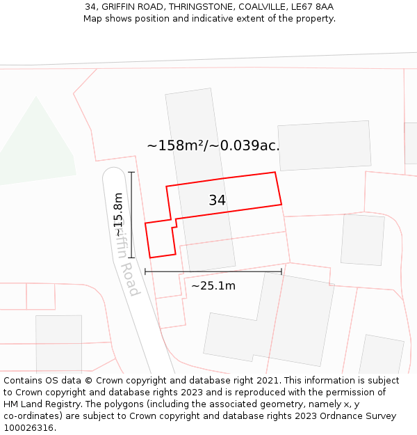34, GRIFFIN ROAD, THRINGSTONE, COALVILLE, LE67 8AA: Plot and title map