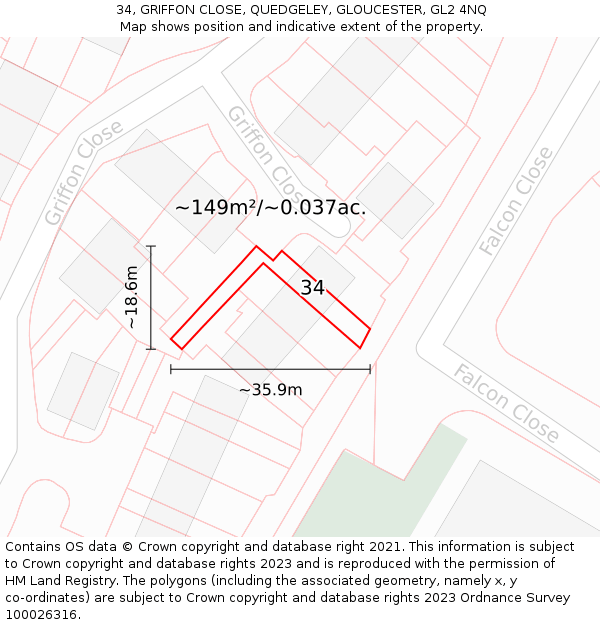 34, GRIFFON CLOSE, QUEDGELEY, GLOUCESTER, GL2 4NQ: Plot and title map