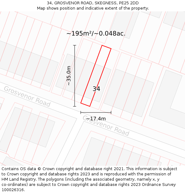 34, GROSVENOR ROAD, SKEGNESS, PE25 2DD: Plot and title map