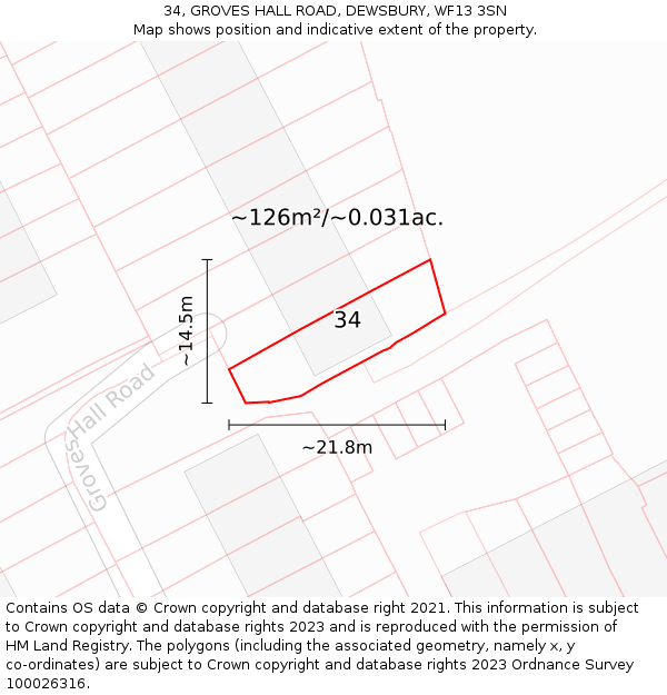 34, GROVES HALL ROAD, DEWSBURY, WF13 3SN: Plot and title map