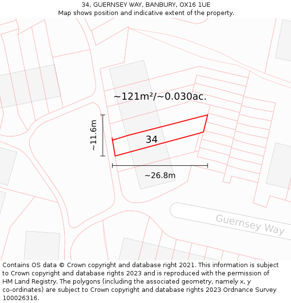 34, GUERNSEY WAY, BANBURY, OX16 1UE: Plot and title map