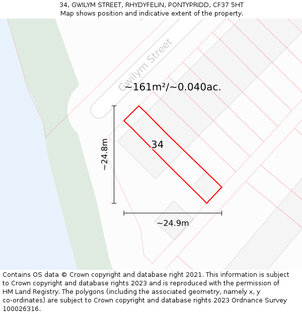 34, GWILYM STREET, RHYDYFELIN, PONTYPRIDD, CF37 5HT: Plot and title map