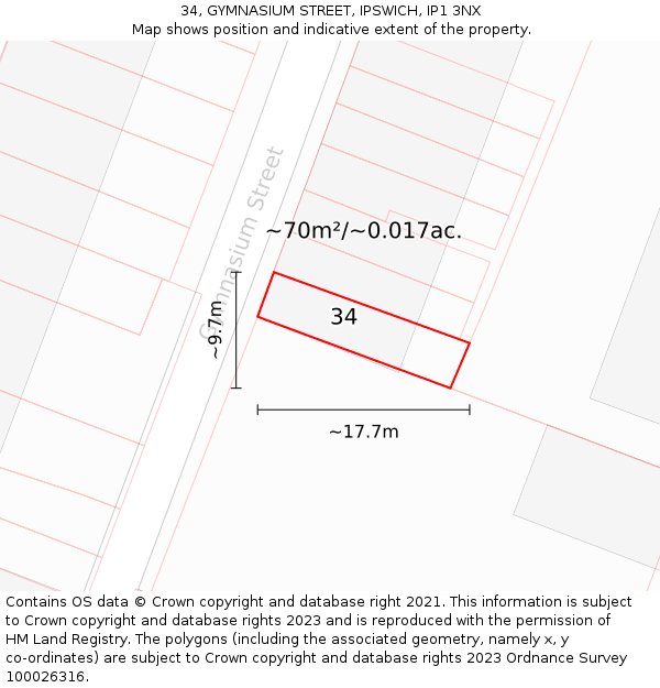 34, GYMNASIUM STREET, IPSWICH, IP1 3NX: Plot and title map