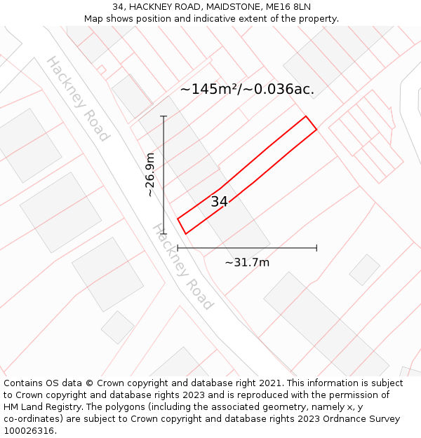 34, HACKNEY ROAD, MAIDSTONE, ME16 8LN: Plot and title map