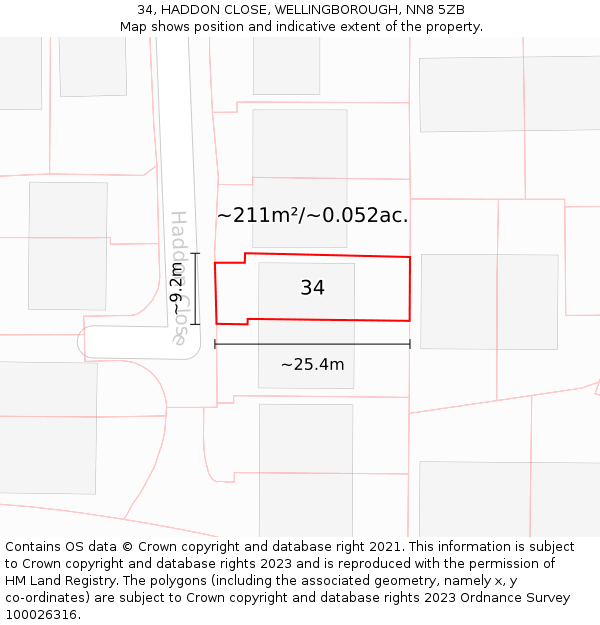 34, HADDON CLOSE, WELLINGBOROUGH, NN8 5ZB: Plot and title map