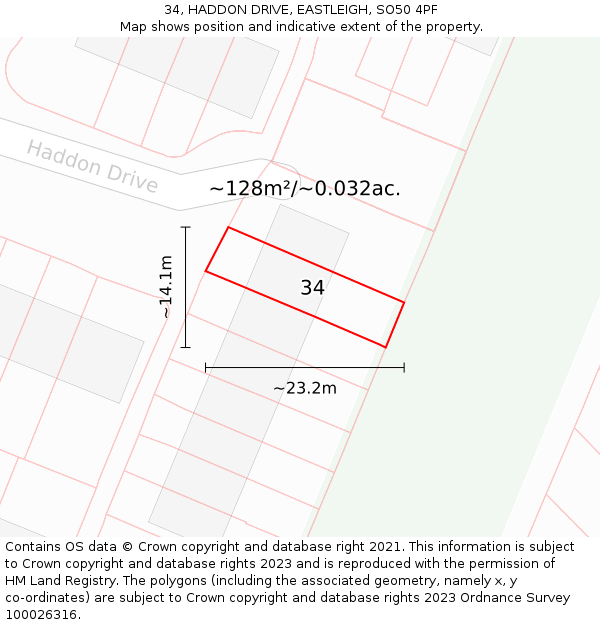 34, HADDON DRIVE, EASTLEIGH, SO50 4PF: Plot and title map