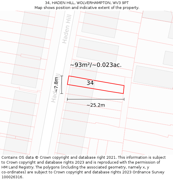 34, HADEN HILL, WOLVERHAMPTON, WV3 9PT: Plot and title map