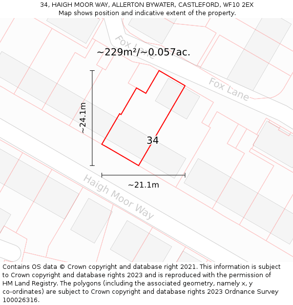 34, HAIGH MOOR WAY, ALLERTON BYWATER, CASTLEFORD, WF10 2EX: Plot and title map