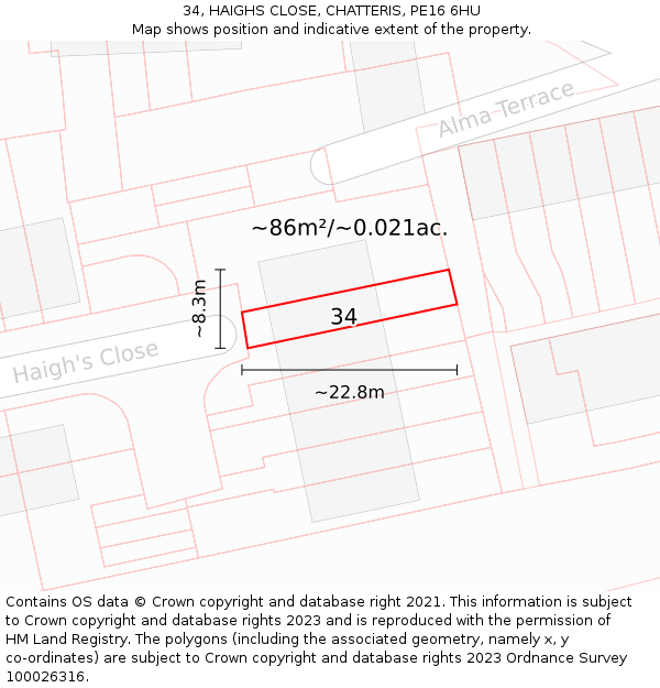34, HAIGHS CLOSE, CHATTERIS, PE16 6HU: Plot and title map