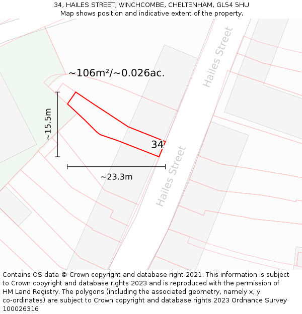34, HAILES STREET, WINCHCOMBE, CHELTENHAM, GL54 5HU: Plot and title map