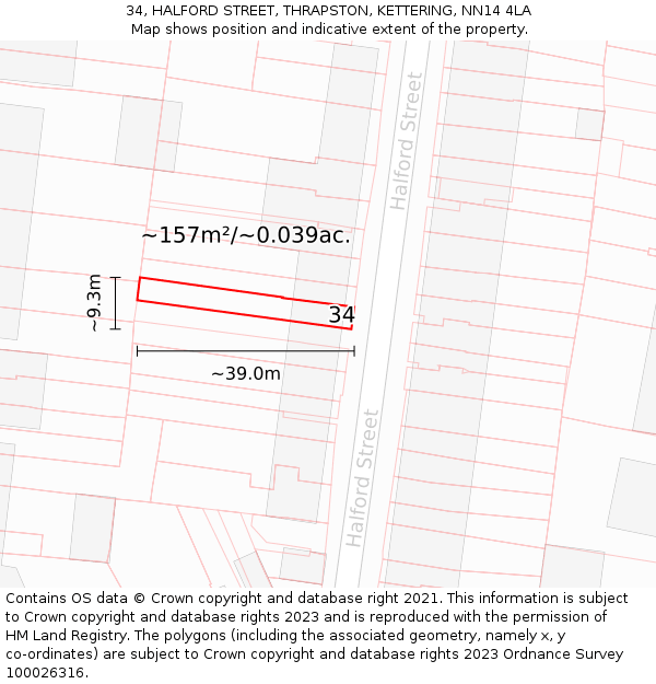 34, HALFORD STREET, THRAPSTON, KETTERING, NN14 4LA: Plot and title map