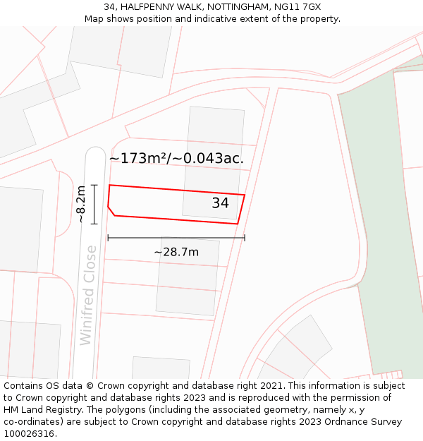 34, HALFPENNY WALK, NOTTINGHAM, NG11 7GX: Plot and title map