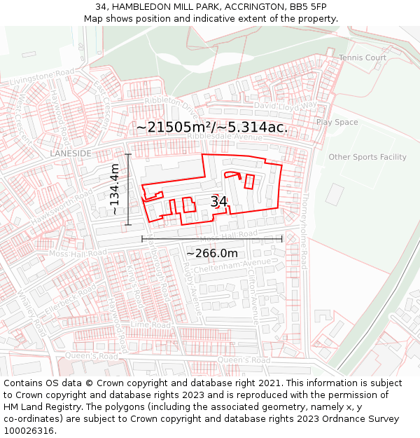 34, HAMBLEDON MILL PARK, ACCRINGTON, BB5 5FP: Plot and title map