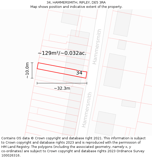 34, HAMMERSMITH, RIPLEY, DE5 3RA: Plot and title map