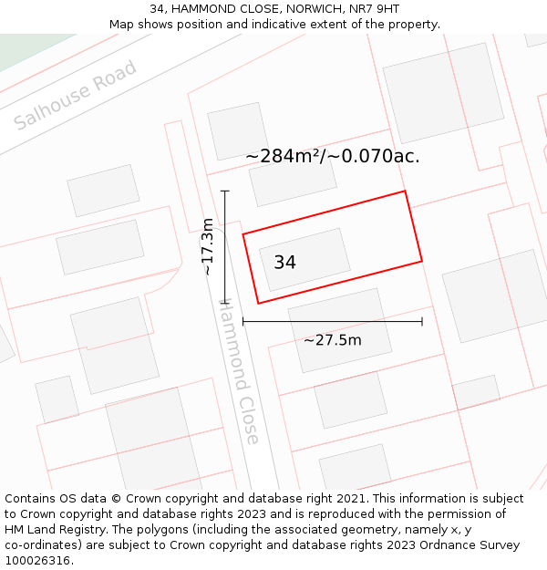 34, HAMMOND CLOSE, NORWICH, NR7 9HT: Plot and title map