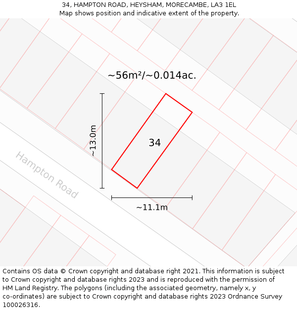 34, HAMPTON ROAD, HEYSHAM, MORECAMBE, LA3 1EL: Plot and title map