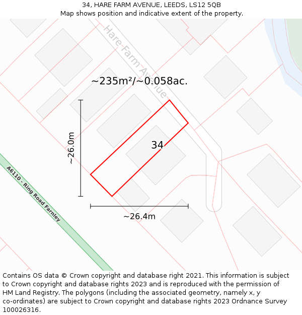 34, HARE FARM AVENUE, LEEDS, LS12 5QB: Plot and title map